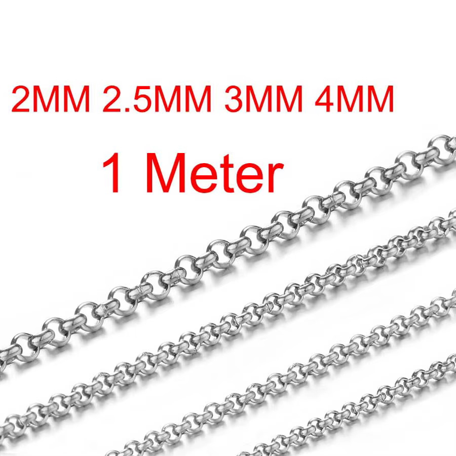 Chaîne de collier en acier inoxydable couleur or, 1 mètre 2/2.5/3/4mm, pour bricolage, bijoux, Brace