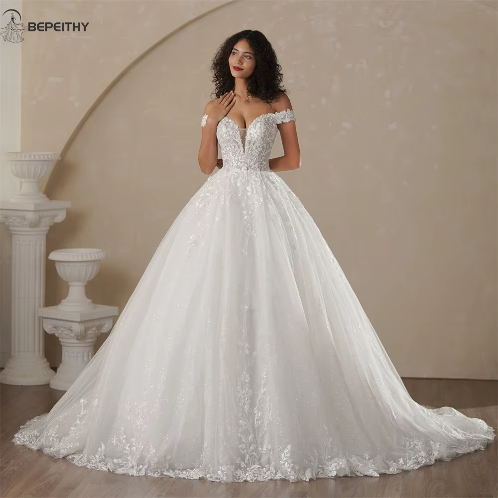 BEPEITHY personnalisé hors De l'épaule dentelle robes De mariée pour les femmes 2025 paillettes mari