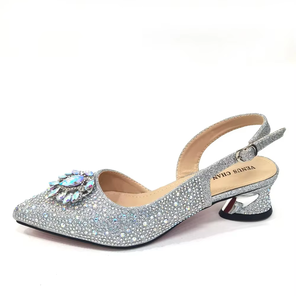 Nouveauté chaussures de mode ensemble de sacs assortis couleur bleu Royal décoré de cristal dames fê