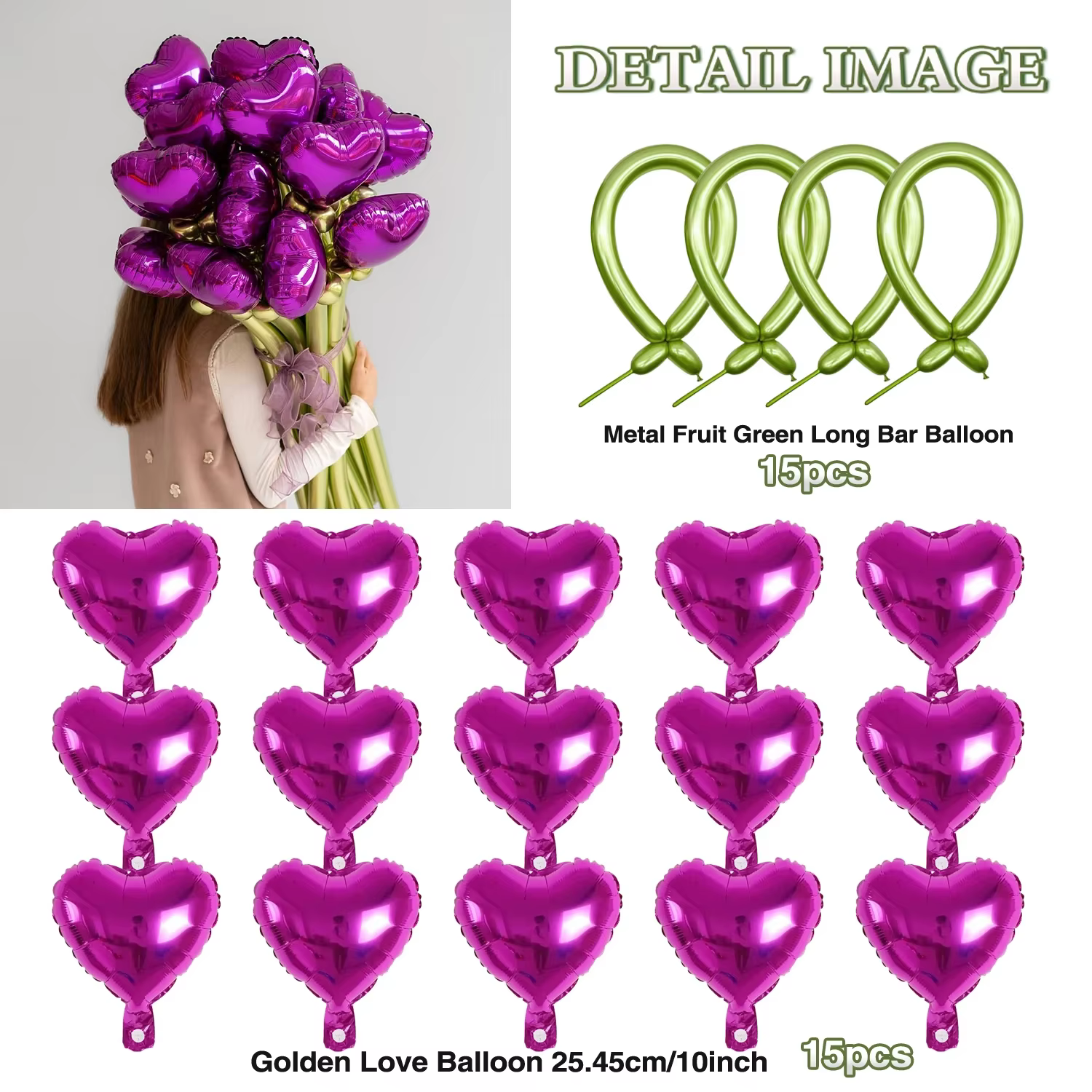 Ensemble de bouquets de ballons d'amour, ballons longs DIY en latex rouge et vert pour anniversaire,