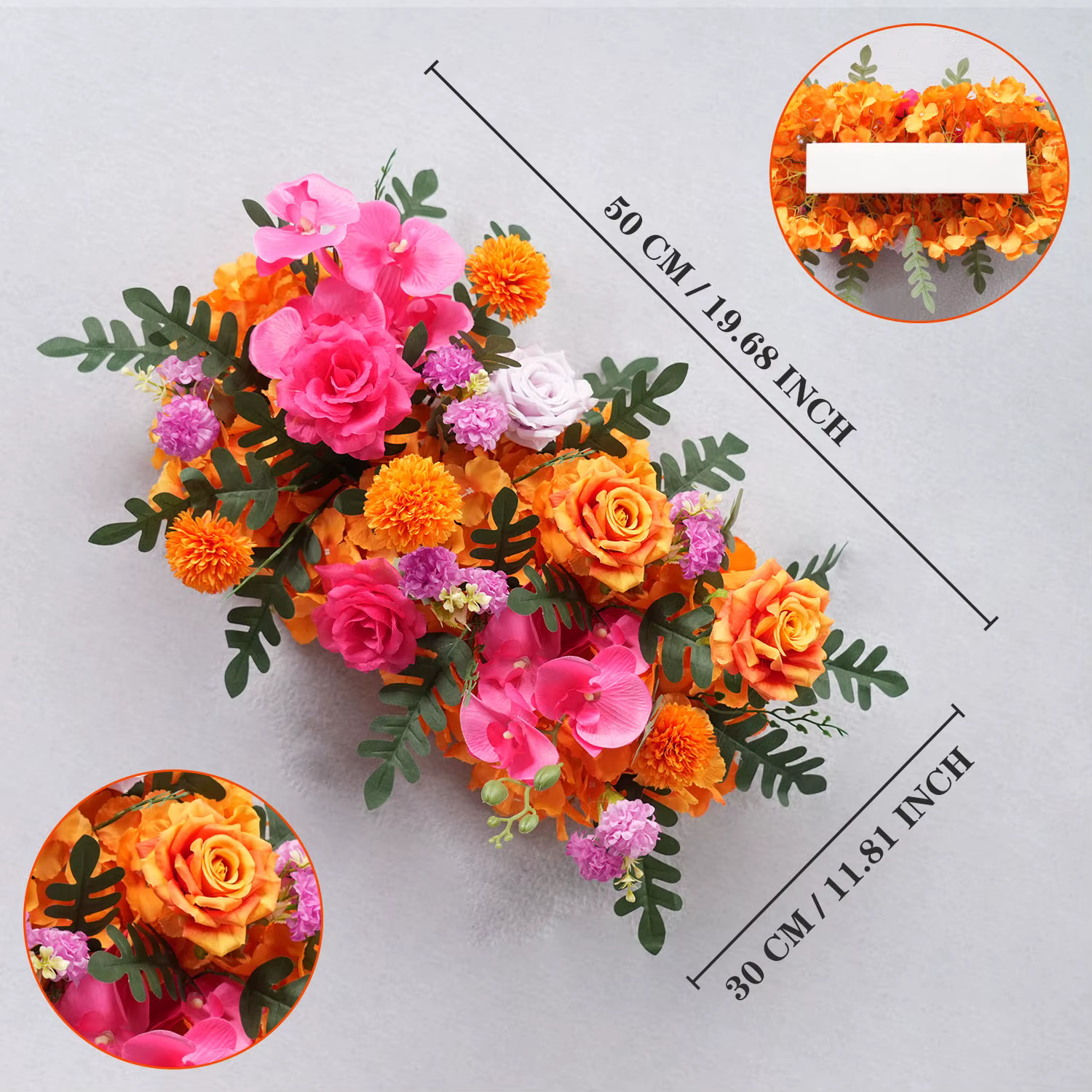 Guirlande de fleurs rose vif et orange de 50 cm pour arche de mariage, centre de table, panneau de b