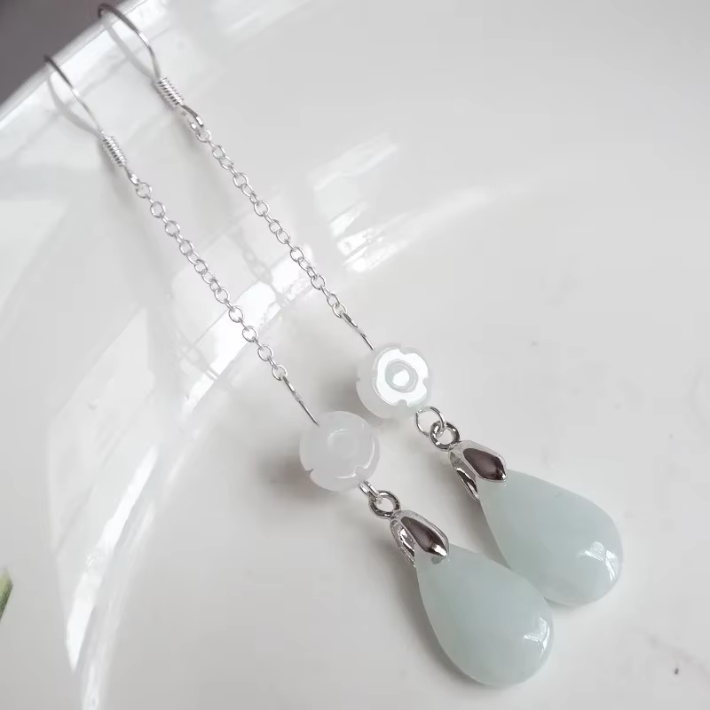 Boucles d'oreilles circulaires en argent 925, émeraude naturelle, Jade, goutte d'eau, perles, access