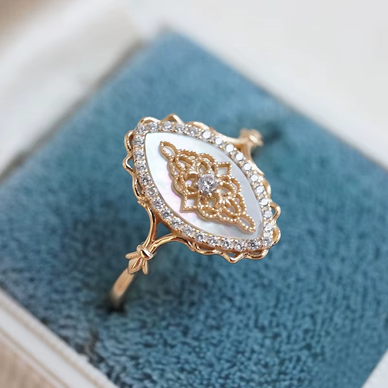LAMOON – bague de mariage Vintage pour femmes, anneau de luxe en coquillage naturel, argent Sterling