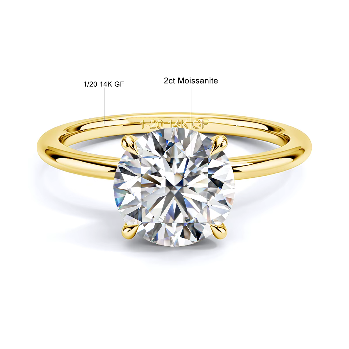 Bague Solitaire Moissanite en or 14K, 2 carats, ne se décolore jamais, solide, pour femmes, bracelet