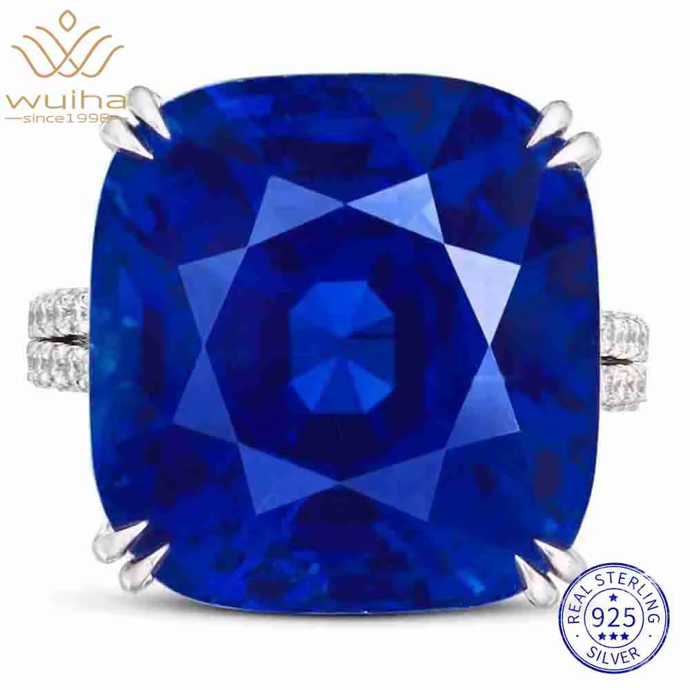 WUIHA Bague de fiançailles et de cocktail en argent sterling 925 avec saphir de laboratoire taille c