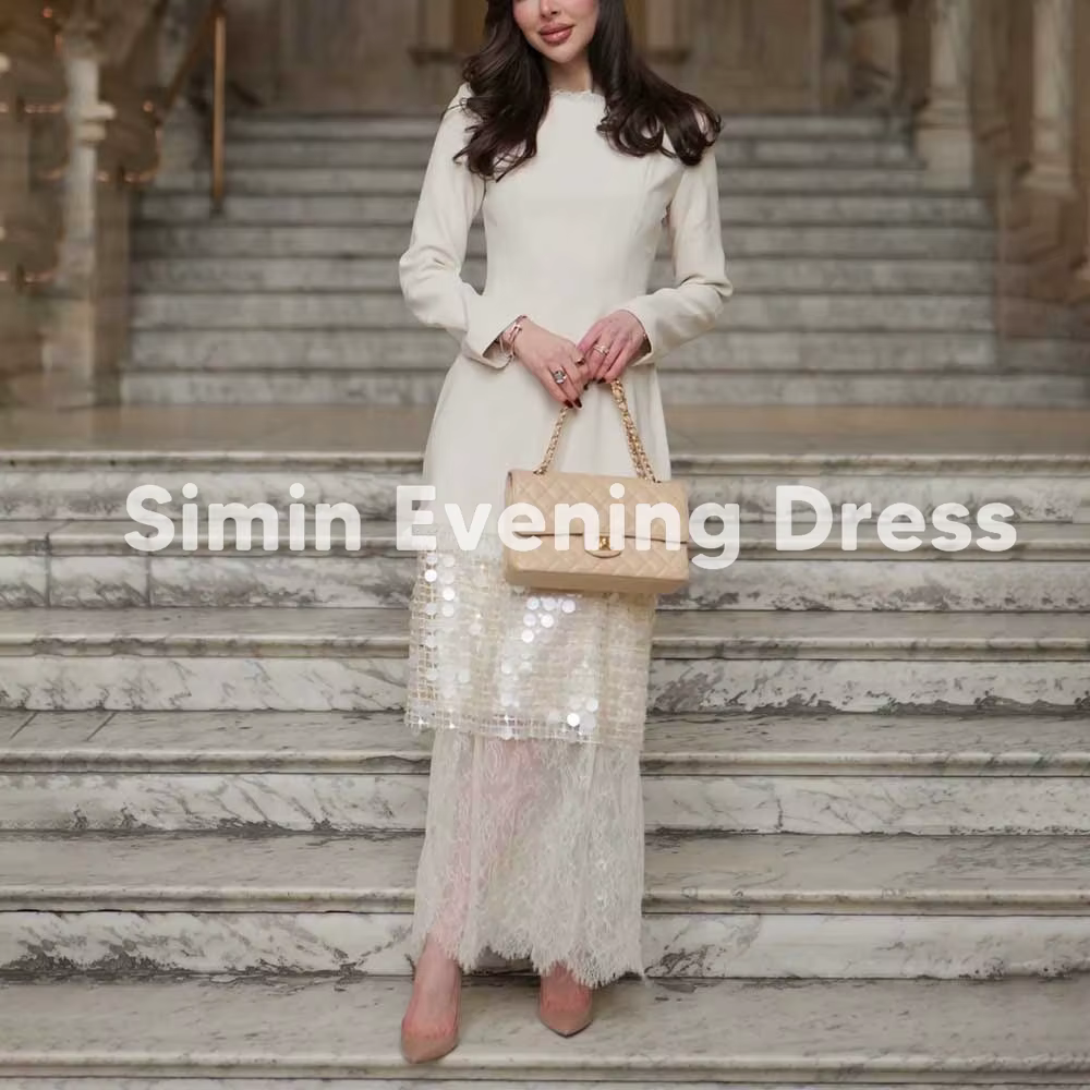 Simin – robe de soirée élégante à manches longues, col haut, dentelle à paillettes, robe mi-longue s