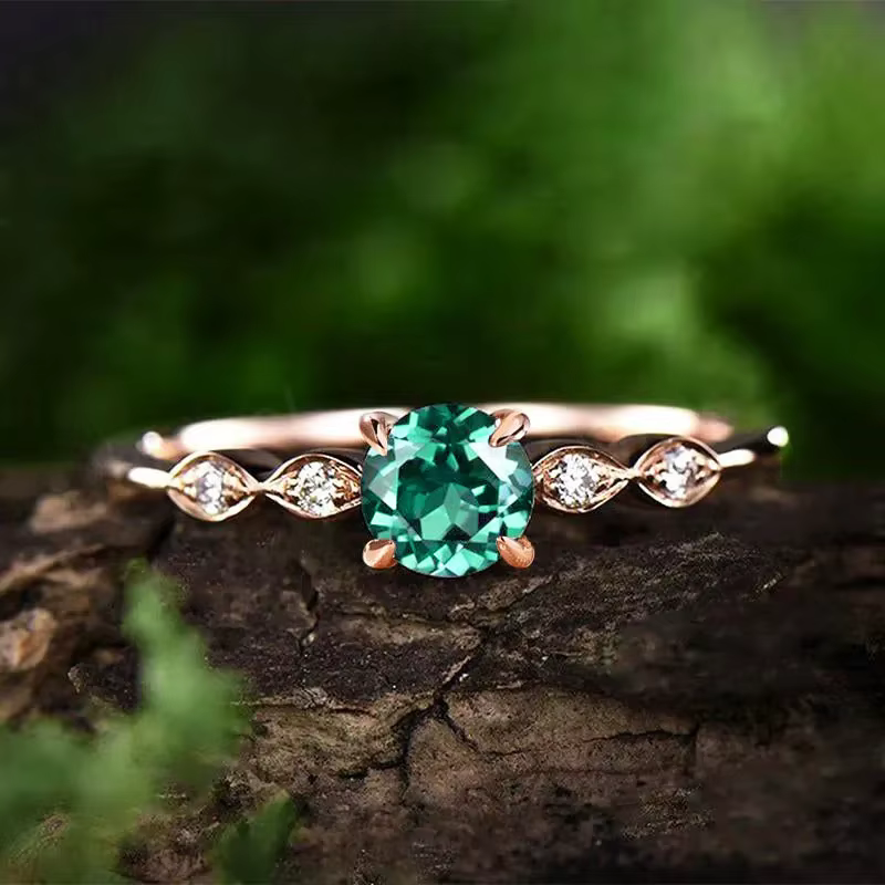 Huitan – bague élégante pour femme, couleur or Rose, avec zircone verte ronde, accessoires de mariag