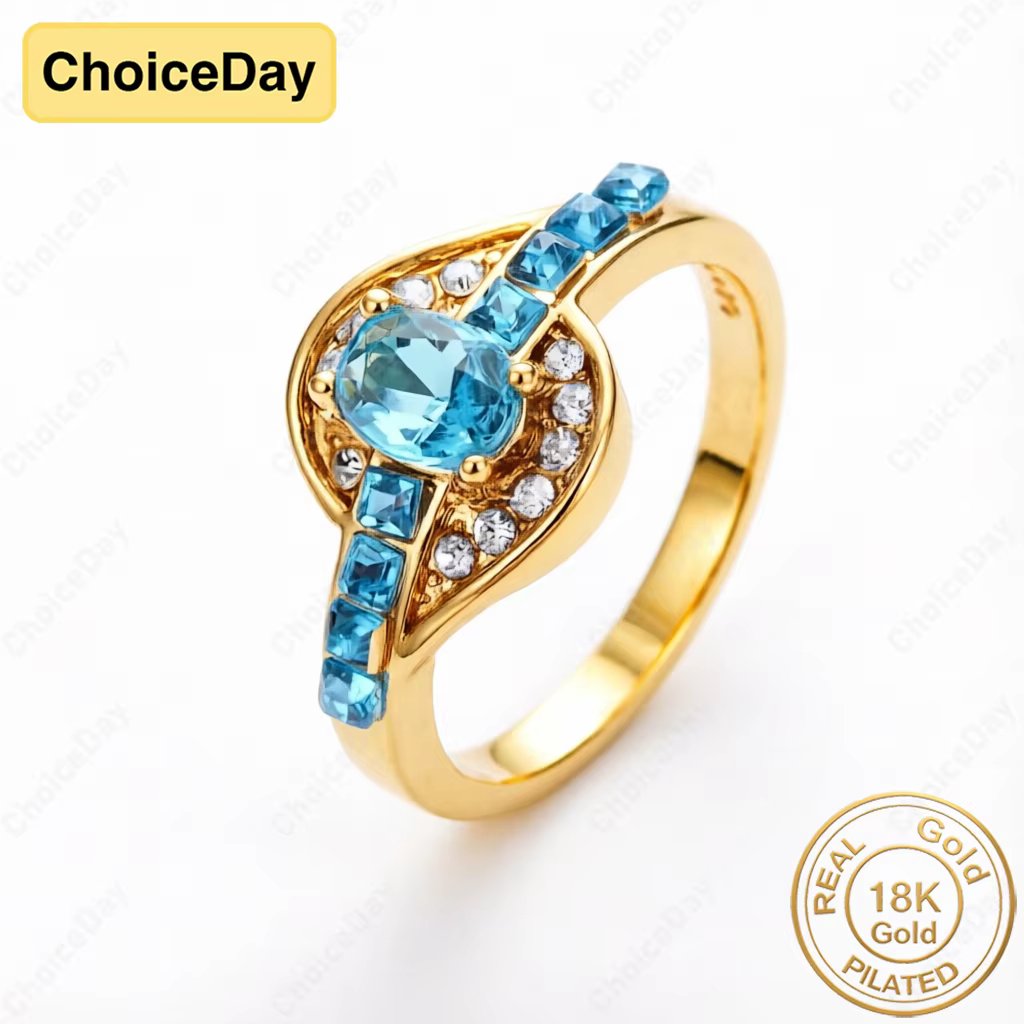 Bague en Zircon Vert Plaqué Or 18 carats Luxueuse et Exquise pour Femme, Accessoire de Mode pour Mar