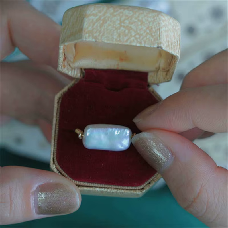 Bague en perles baroques naturelles, bijoux remplis d'or 14K, Bague d'articulation faite à la main, 