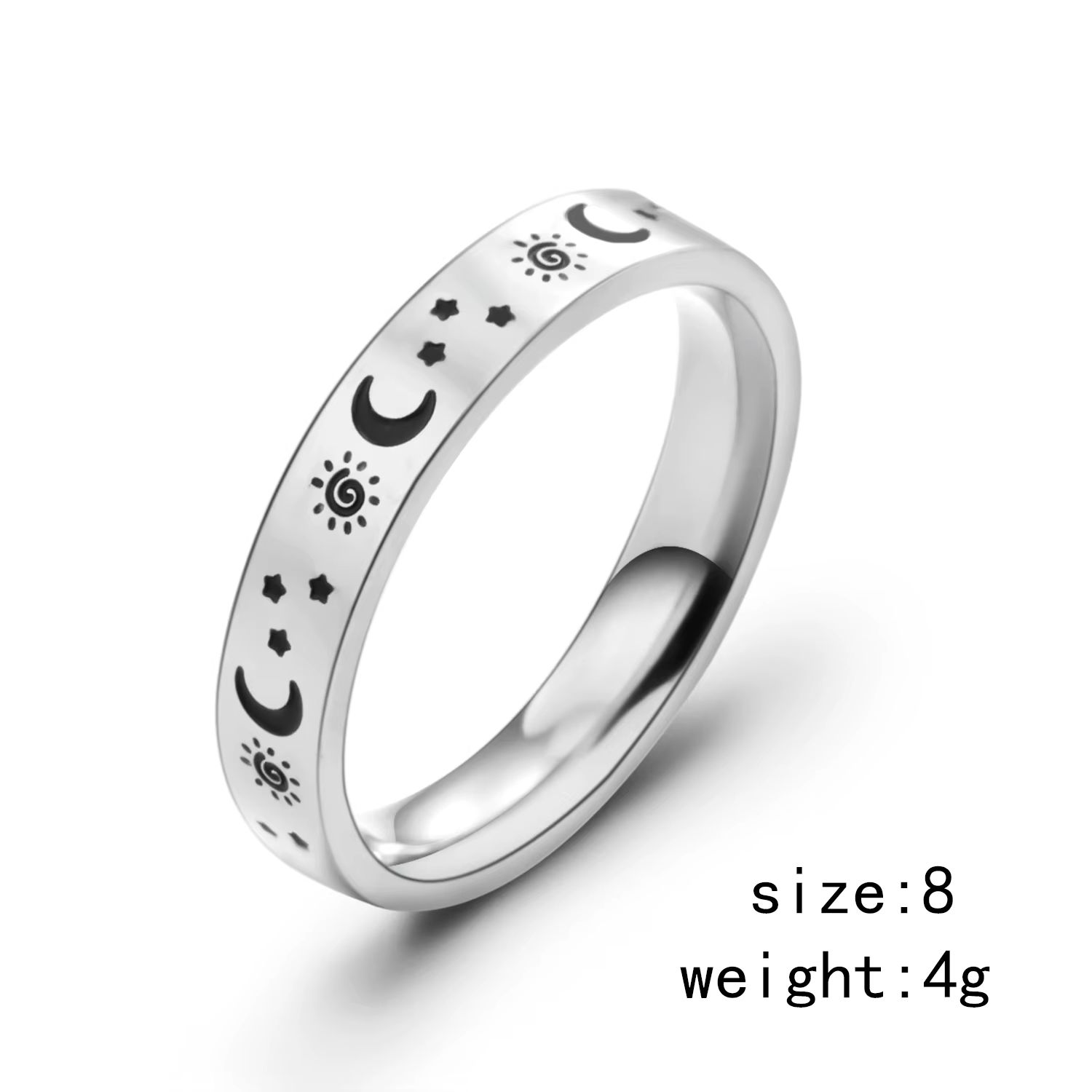 Bague en forme d'étoile et de lune gravée pour hommes et femmes, Vintage, Punk, en acier inoxydable,