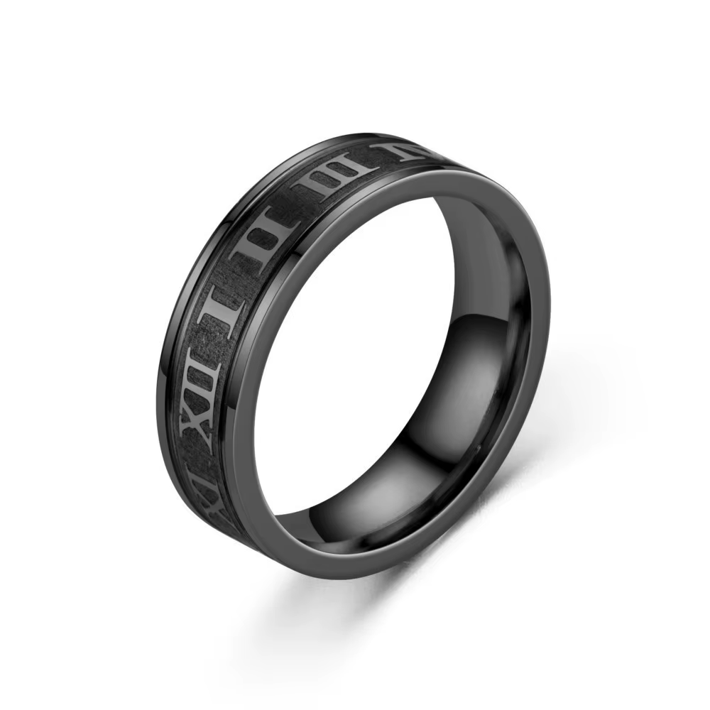 Bague Vintage en Acier Inoxydable de 6 mm de Largeur avec Chiffres Romains, Bijou Tendance Style Pun
