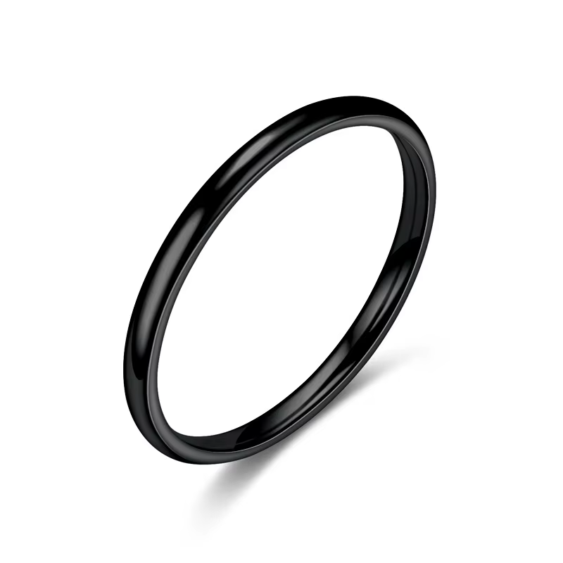 Bague de couple en acier titane fin 2 mm, couleur argent, lisse, simple, tendance, couleur or rose, 