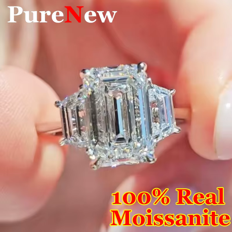 Bague Moissanite complète à trois pierres pour femmes