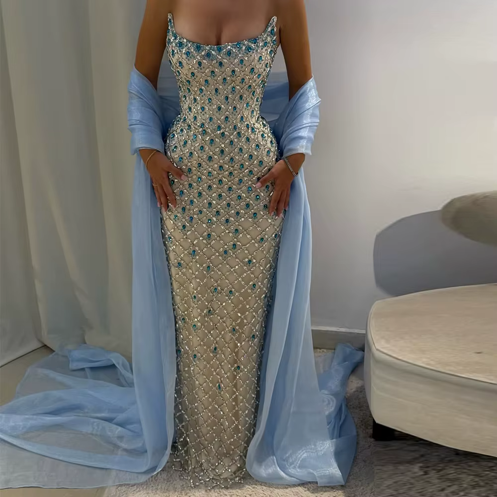 Sirène sans manches robe De Novia exquise cristal bretelles robes De mariée personnalisé Satin