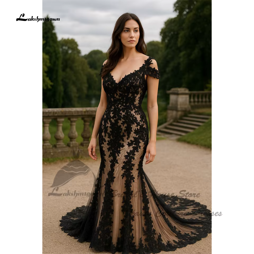 Robes de mariée gothiques vintage noires Lakshmigown 2026