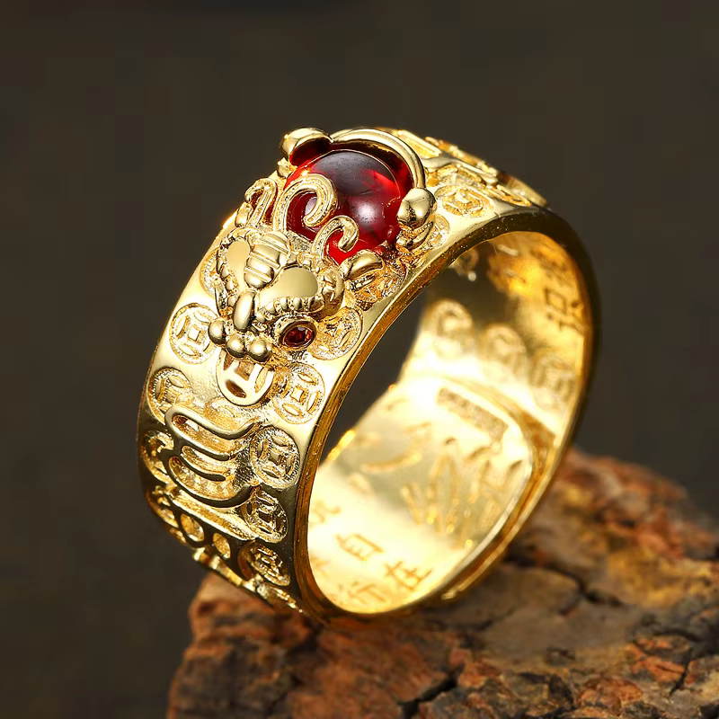 Bague Pixiu en laiton Feng Shui de chine dominatrice