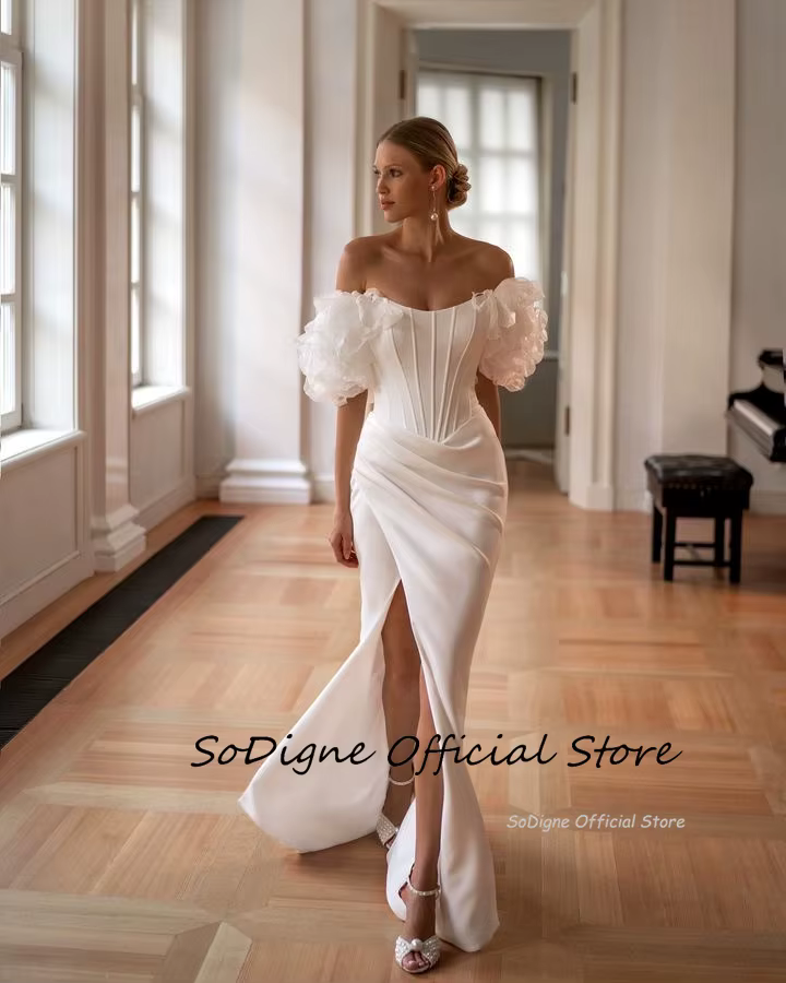 Sirène Simple Satin robes De mariée épaules nues Robe