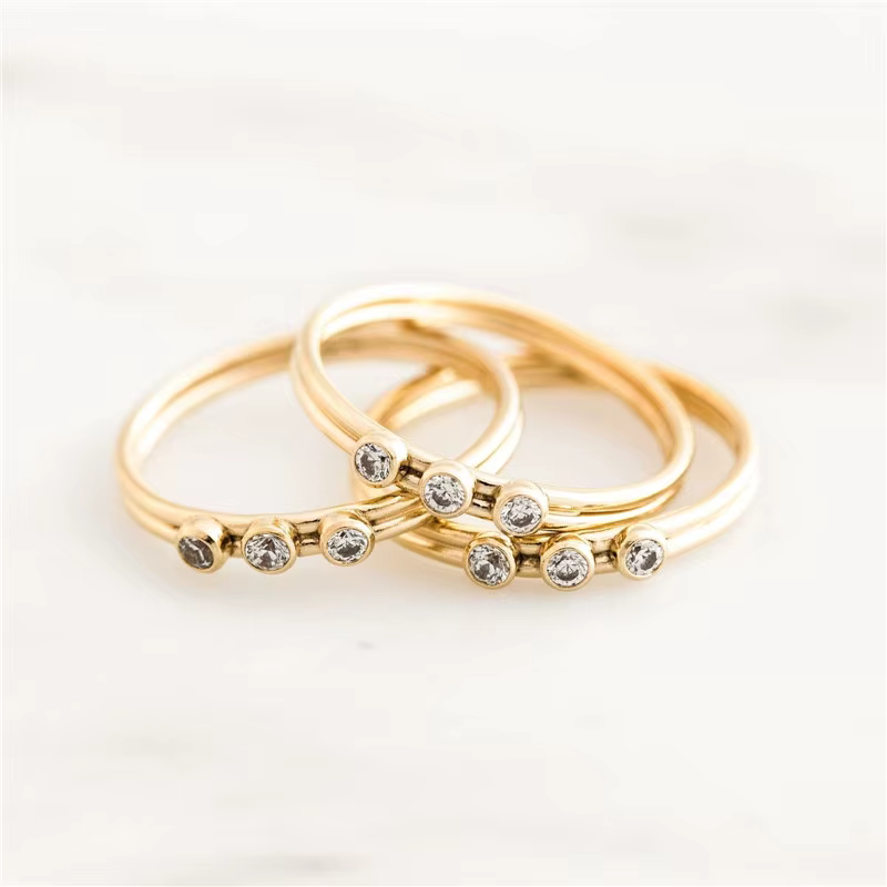 Bague triple diamant remplie d'or 14 carats pour femme