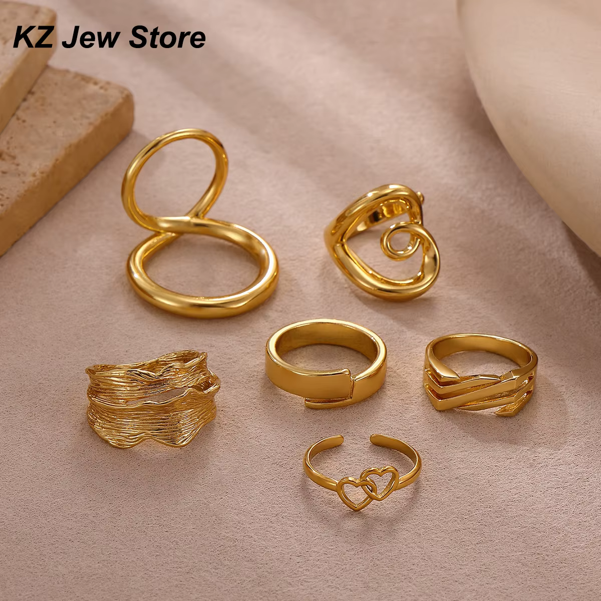 Bague torsadée Double cercle pour femmes et hommes, géométrique, en acier inoxydable, à la mode, couleur or, cœur, fête, Punk, bijoux cadeau
