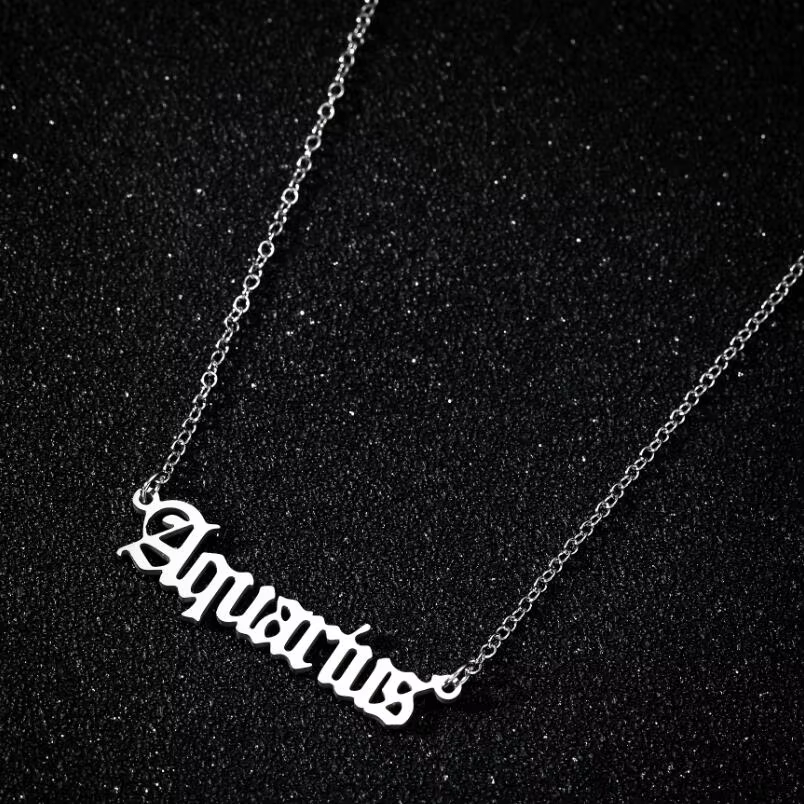 Collier Personnalisable Signe Astrologique Lion Astrologie 12 Constellations Lettre Anglaise Ancienne Bélier Cadeau
