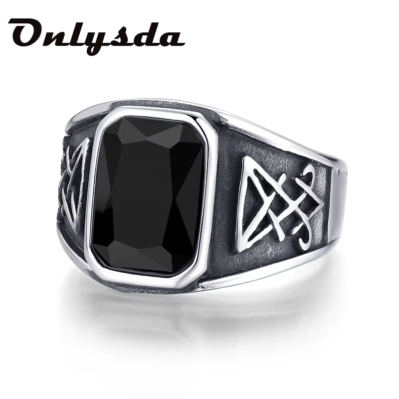 Bague en pierre Vintage avec Lucifer, Satan, chevalière pour hommes, amulette de style gothique, Wicca, vente en gros, bijoux décontractés, cadeau de mariage