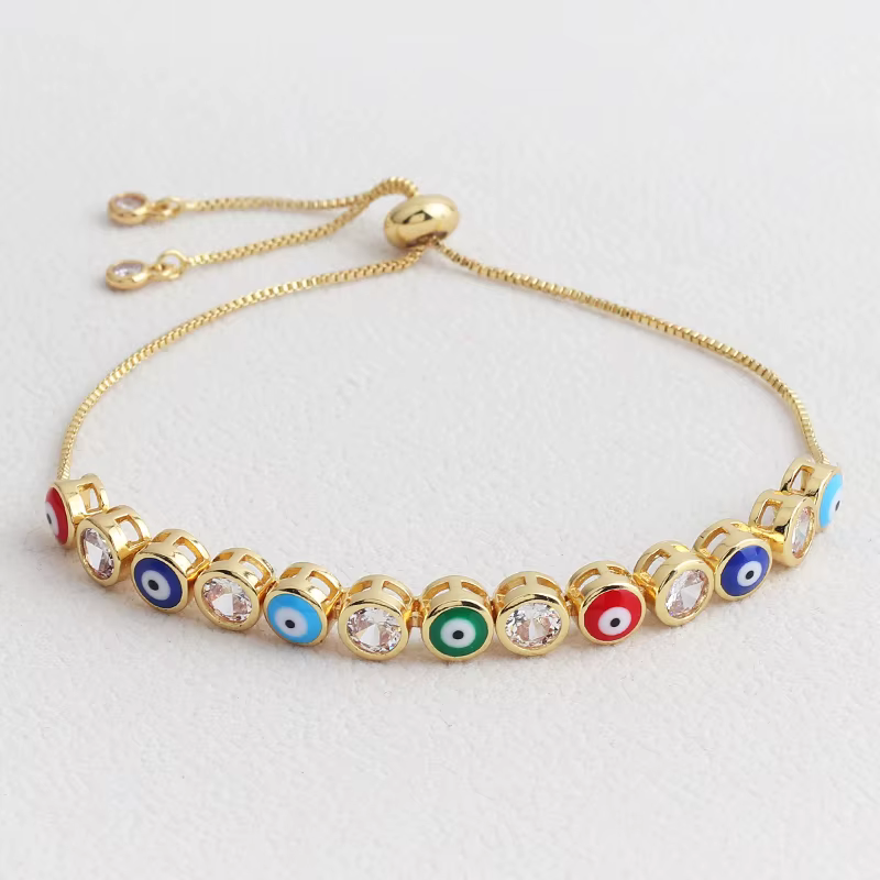 Bracelet à œil coloré plaqué or 18 carats