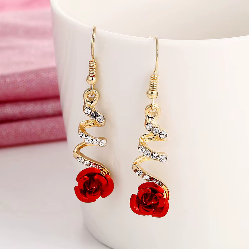 Boucles d'oreilles en forme de Rose rouge pour femmes