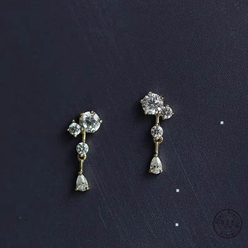Boucles d'oreilles coréennes en argent Sterling 925 plaqué or 14 carats pour femmes, boucles d'oreilles à pampilles en cristal, bijoux brillants et charmants pour fête de mariage