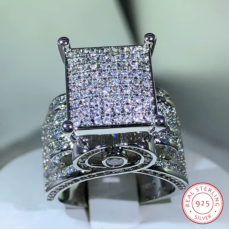 Bague en argent sterling 925 en diamant zircon blanc de haute qualité
