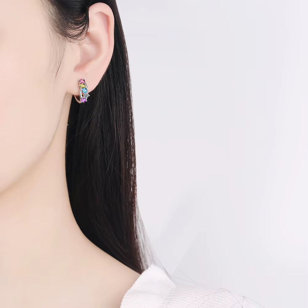 Boucles d'oreilles en argent Sterling 925 incrustées de zircons colorés pour filles