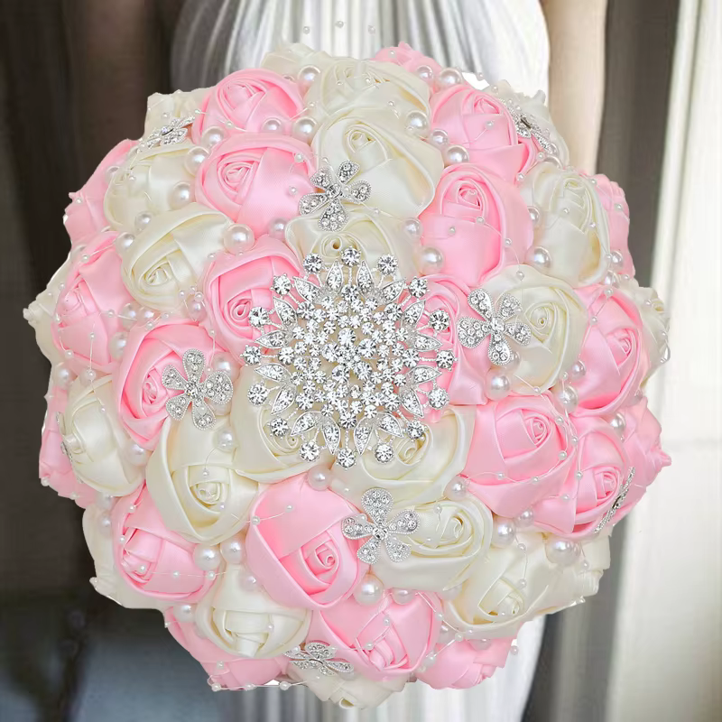 Bouquet de mariage rouge vin avec perle, 1 pièce/lot, pour fête de mariage