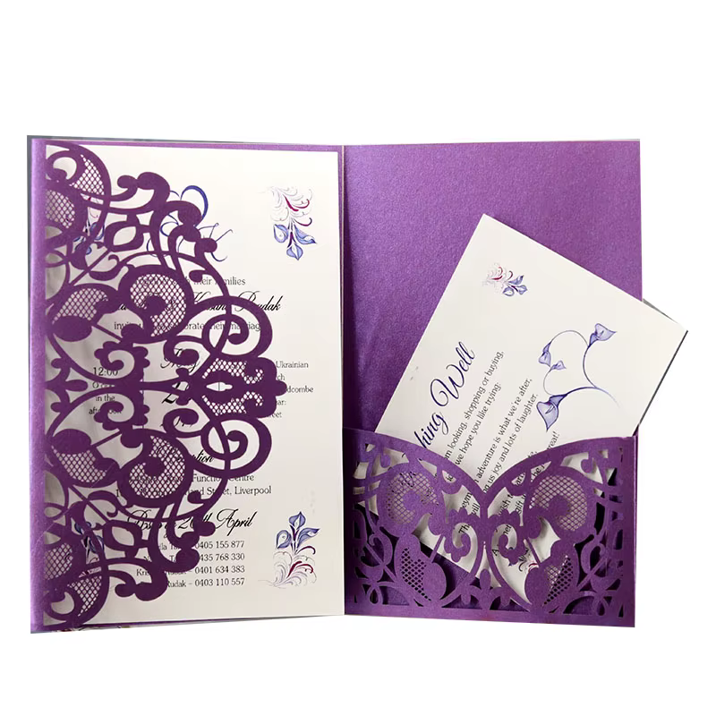 Carte d'invitation de mariage découpée au Laser, couronne élégante, carte de vœux personnalisée avec cartes RSVP, fournitures de décoration pour cadeaux de fête de mariage, 5 pièces