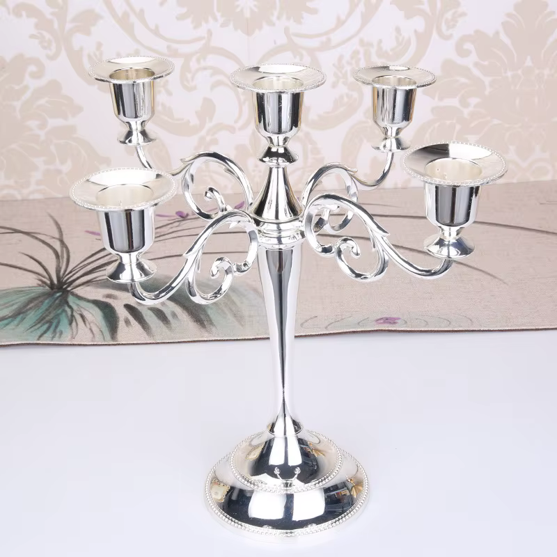 Bougeoir en métal argent or noir Bronze rétro 5 bras