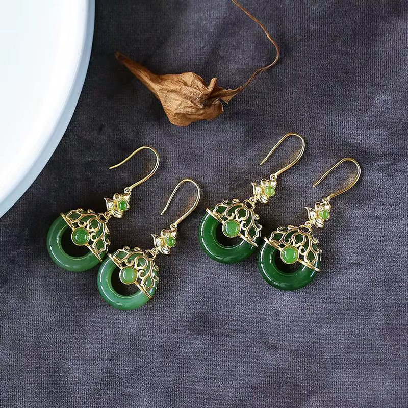 Boucles d'oreilles en jaspe de jade Hetian naturel