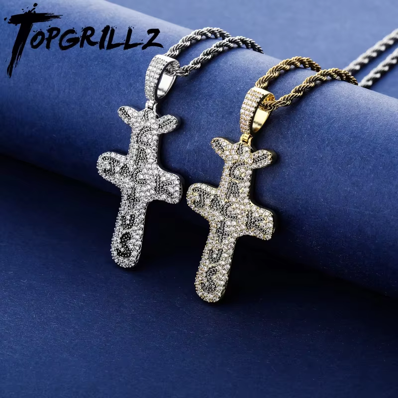 TOPGRILLZ – pendentif Cactus Jack, collier en Zircon cubique glacé plaqué or argent, bijoux Hip Hop pour hommes et femmes