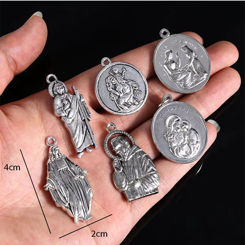 Collier avec pendentif en métal, 5 pièces/variété catholique, chrétien, christ, vierge marie, collier à faire soi-même, bijoux faits à la main