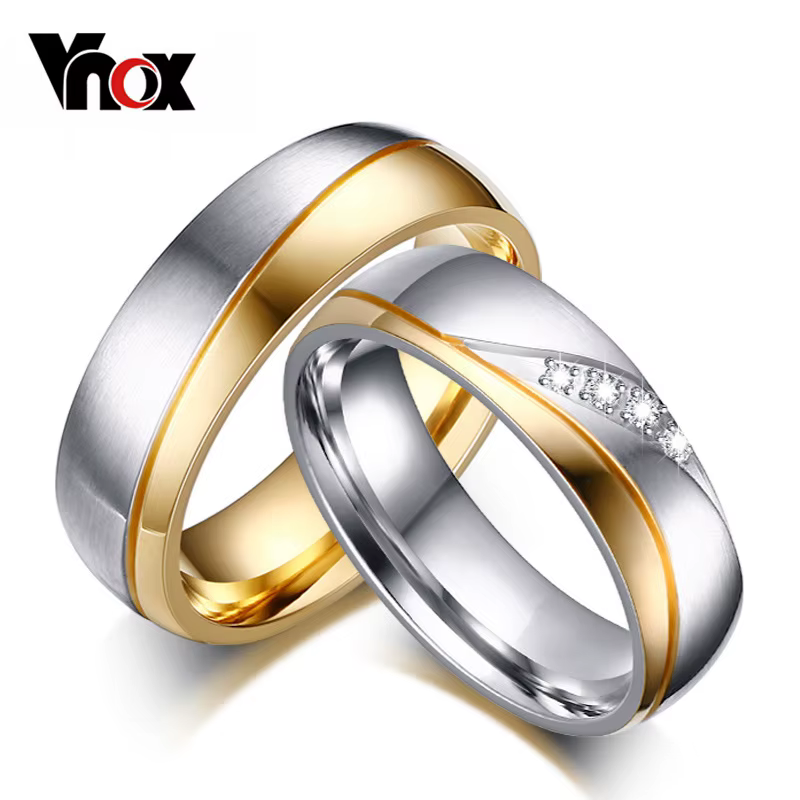 Vnox-Bagues de mariage en acier inoxydable pour hommes et femmes