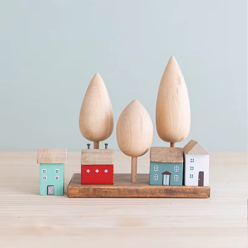Ornements de maison en bois vintage, décoration de table, architecture de forêt en bois, bureau, travail artisanal l'inventaire, chambre d'enfant, décor de pépinière