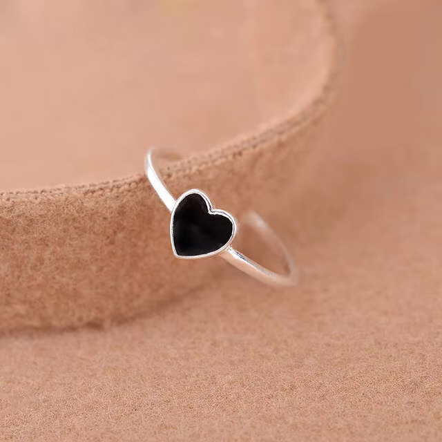 Bagues carrées noires couleur argent pour femmes et filles