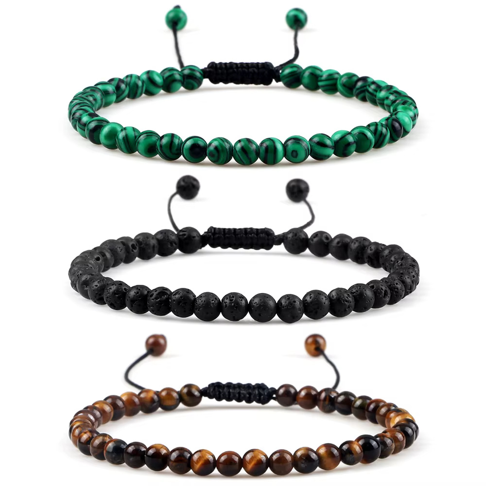 Mini Bracelets et bracelets en perles d'oeil de tigre de lave en pierre naturelle réglables pour femmes et hommes, perles de Chakra tressées, bijoux à breloques