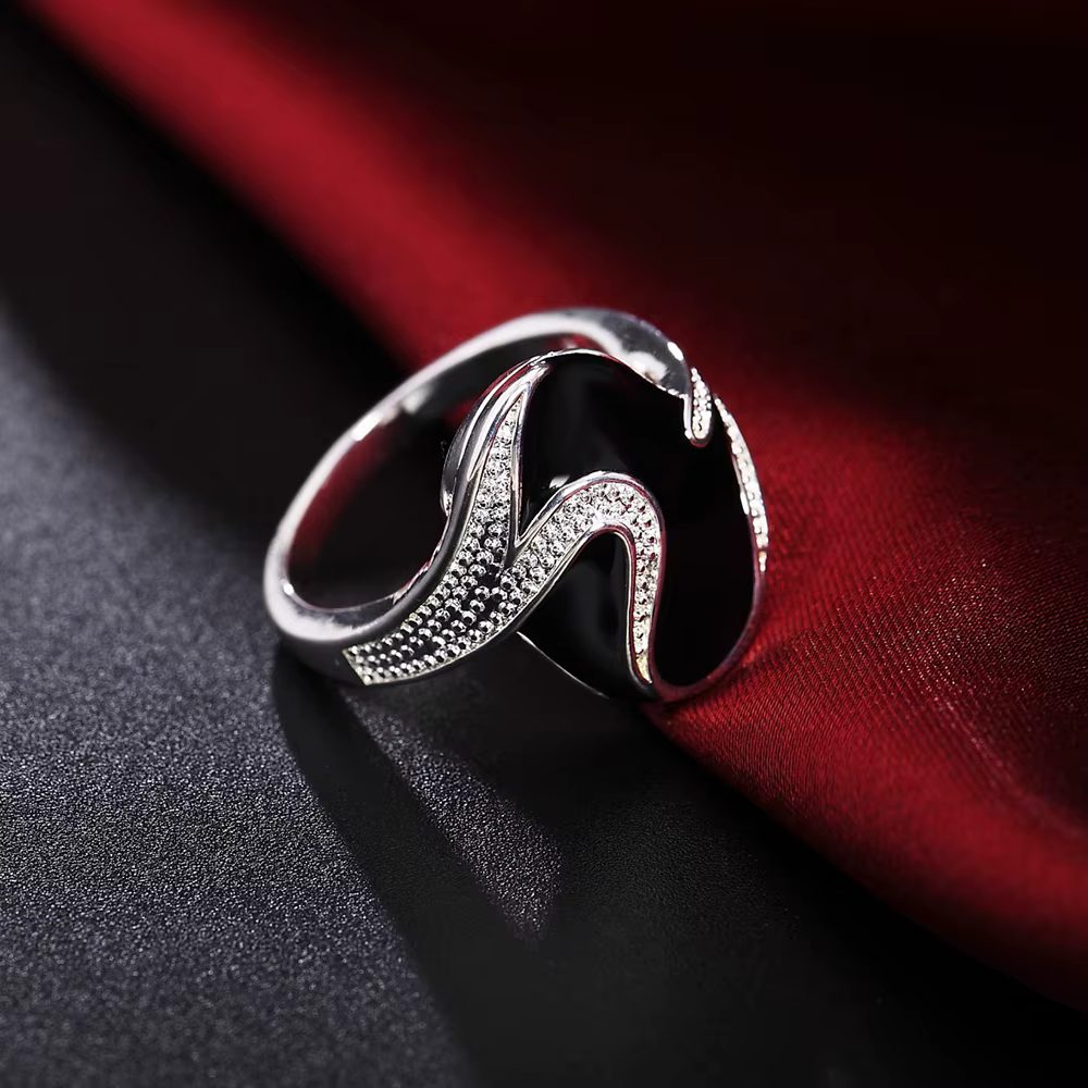 DOTEFFIL 925 en argent Sterling AAA zircon époxy noir bague homme pour les femmes mode mariage fiançailles fête cadeau charme bijoux
