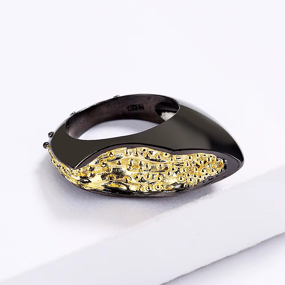 Bague créative géométrique or noir