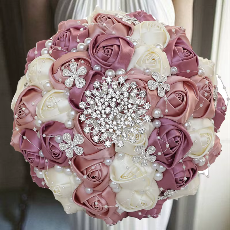 Bouquet de mariage rouge vin avec perle, 1 pièce/lot, pour fête de mariage