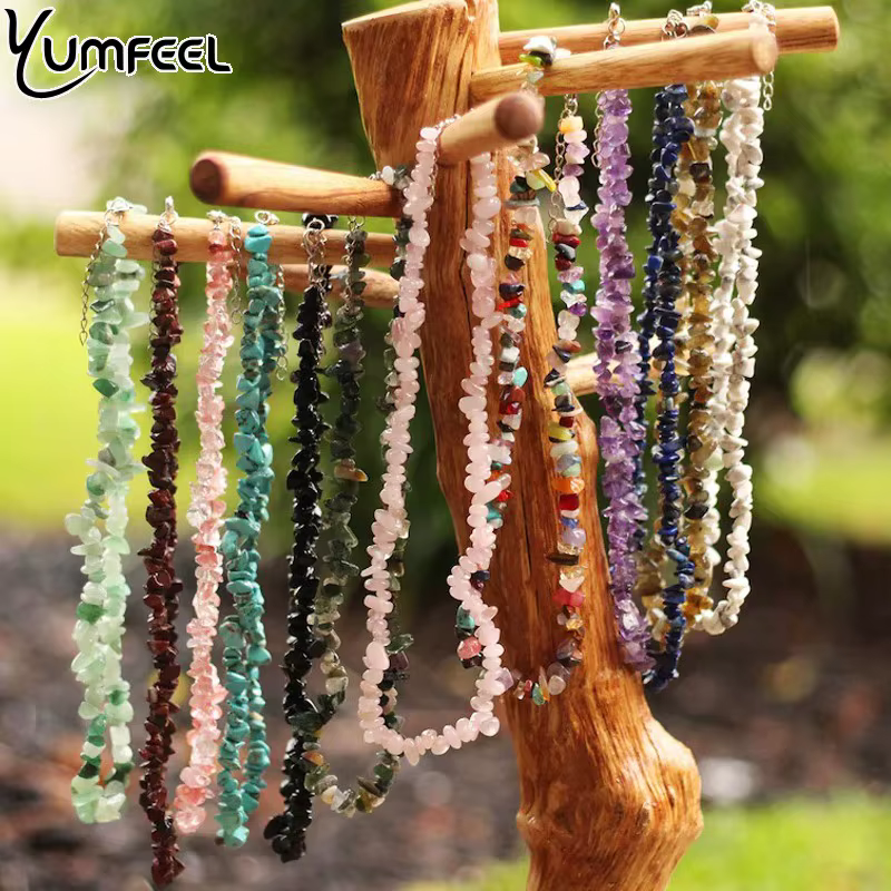 Yumfeel nouvelle mode bohème bijoux pierre naturelle Sautoirs puces Lapis Rose Quartz améthyste cristal colliers femmes