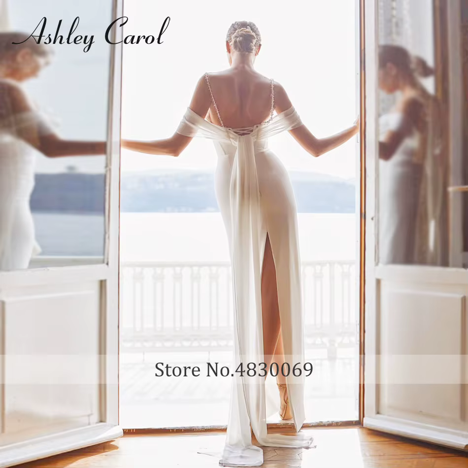 Ashley Carol gaine robe de mariée Sexy élégant hors de l'épaule cristal perles bretelles