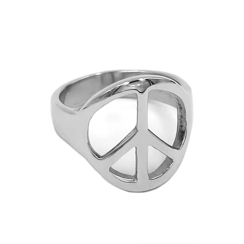 Bague de la paix à la mode, bijoux en acier inoxydable, couleur argent classique, signe de la paix mondiale, bagues pour hommes et femmes, vente en gros