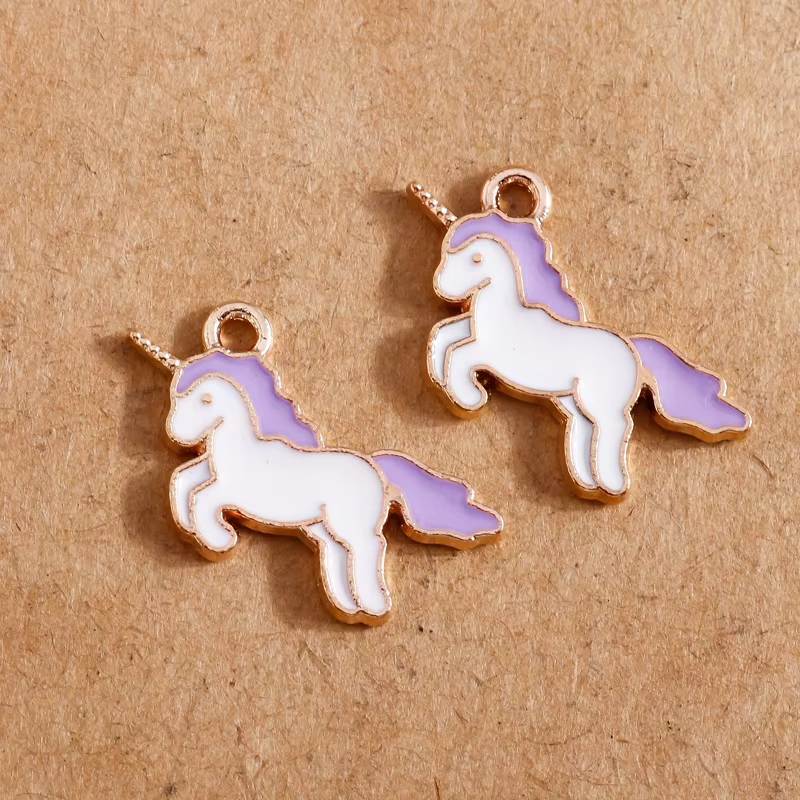 Breloques licorne en émail pour la fabrication de bijoux, 10 pièces/lot, 17x20mm, bricolage, boucle d'oreille, pendentif, collier, Bracelets, breloques, porte-clés