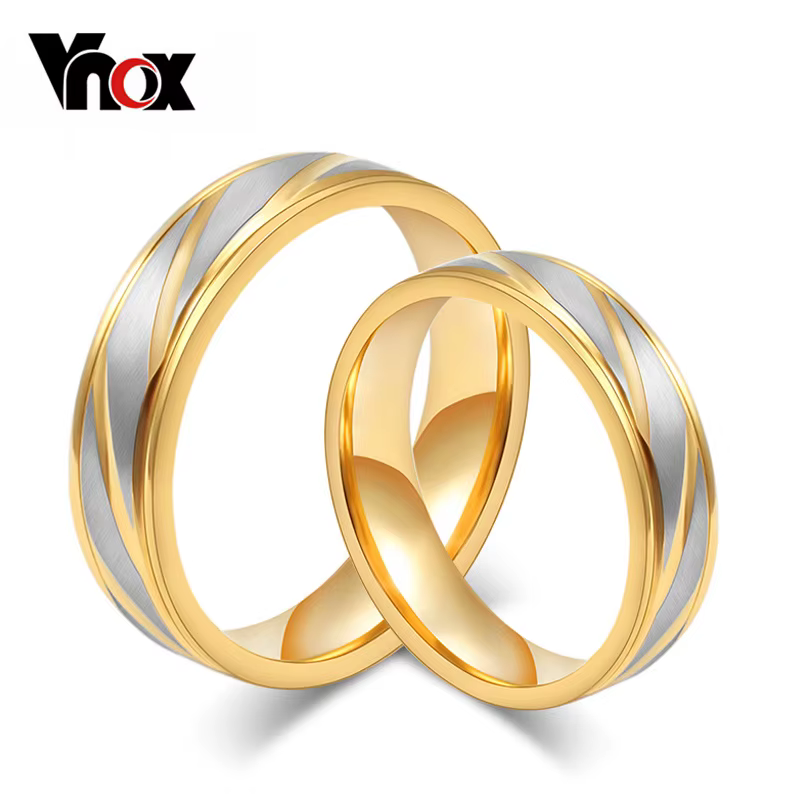 Vnox-Bague de mariage classique pour hommes et femmes, polissage manuel des documents en or, cadeau de couple