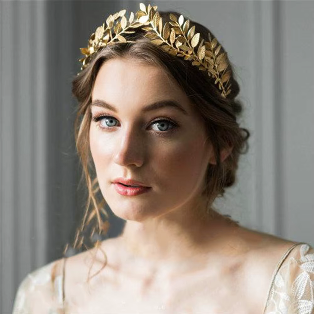 Diadèmes de tête de mariage rétro feuille d'or pour femmes