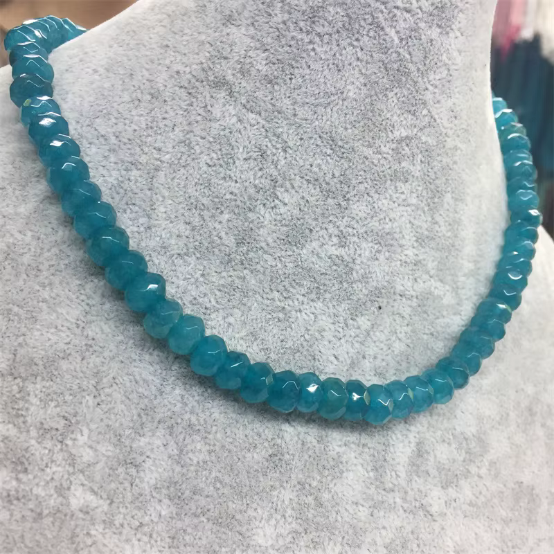 Aigue-marine à facettes Vintage 5*8MM, bijoux en pierre naturelle, Noble, élégant, exquis, rubis, chaîne perlée, Collier ras du cou